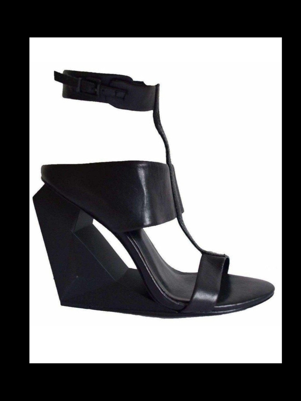 BCBGMaxAzria Black Geometric Wedge T-Strap Sandals
